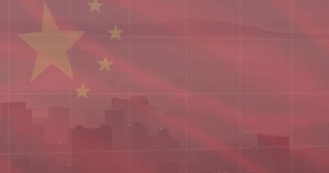 Chinese Economy Concept with Cityscape and National Flag Overlay