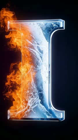 Materializing Chrome Letter I Combining Fire and Ice in Vertical Futuristic Loop