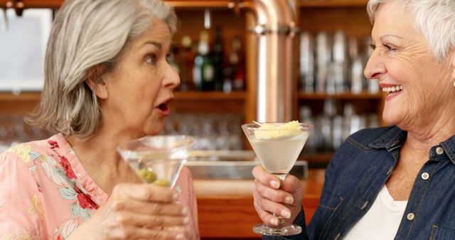 Senior Women Enjoying Cocktails at Bar, Laughing and Talking - Download Free Stock Images Pikwizard.com