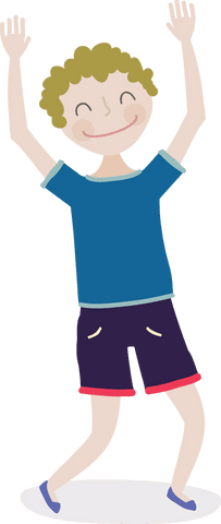 illustration shows boy with arms raised expressing joy. ideal for use in educational materials, children's activities, or designs needing depiction of happiness and youthfulness.