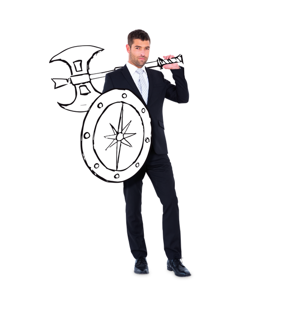 Transparent Background Businessman Holding Cartoon Axe and Shield - Download Free Stock Videos Pikwizard.com