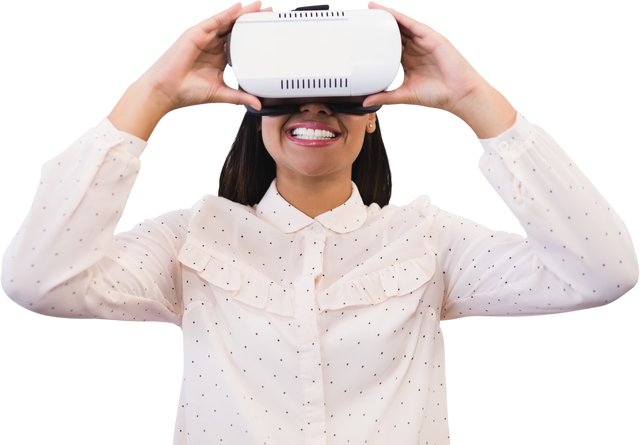 Smiling Woman Experiencing Virtual Reality with Headset on Transparent Background - Download Free Stock Videos Pikwizard.com