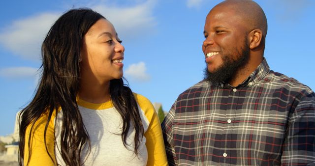 Happy African American Couple Smiling at Each Other Outdoors - Download Free Stock Images Pikwizard.com