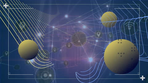 Futuristic Digital City with Network Connections and Geometric Shapes