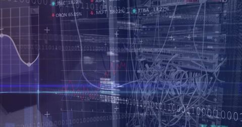 Binary Code Overlay on Data Servers with Stock Market Analysis - Download Free Stock Images Pikwizard.com