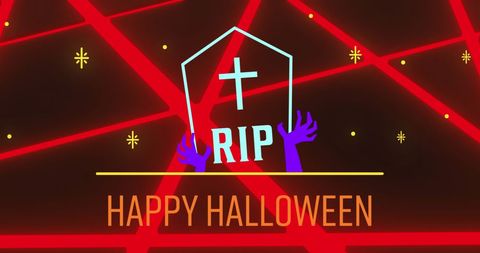Neon Halloween Greeting with Gravestone and Pattern