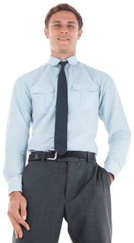 Transparent Well-Dressed Businessman with Hand in Pocket Smiling