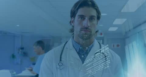 Digital Interface with Doctor Analyzing Data in Hospital