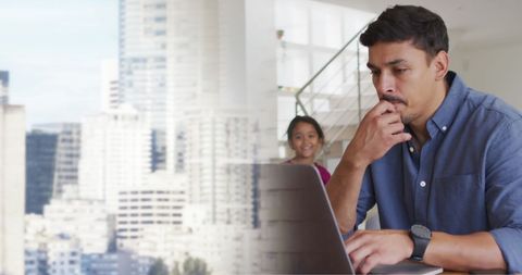 Focused Professional Laptop Technology Urban Overlay