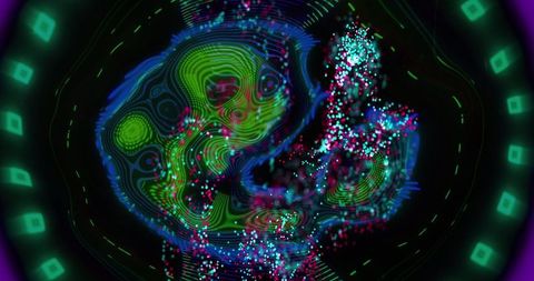 Abstract Glowing Waves and Particles on Black Background