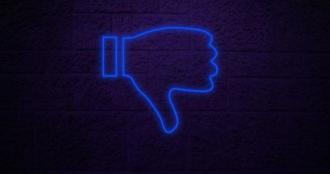 Blue Neon Thumbs Down Sign on Dark Brick Background - Download Free Stock Images Pikwizard.com