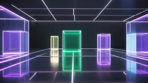 Futuristic Neon Lit Cuboids in Abstract Digital Space