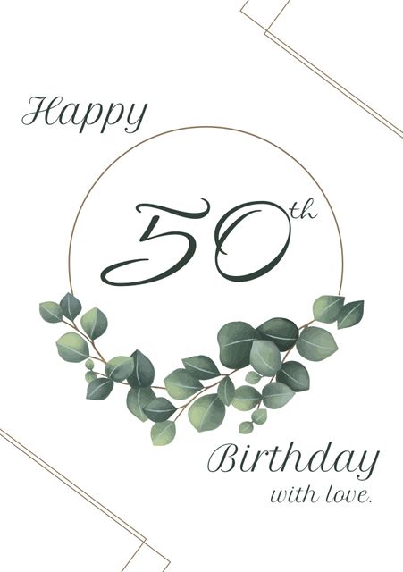 Elegant 50th Birthday Greeting Card with Leaf Pattern - Download Free Stock Templates Pikwizard.com