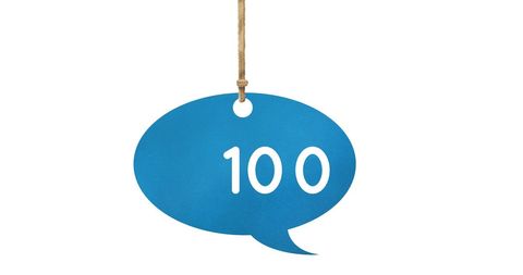 Blue chat bubble with dynamic number rolling to one hundred