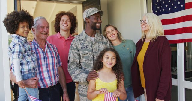 Multigenerational Family Welcoming Home American Soldier - Download Free Stock Images Pikwizard.com