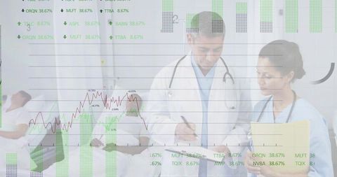 Medical Staff Analyzing Financial Data in Hospital Environment