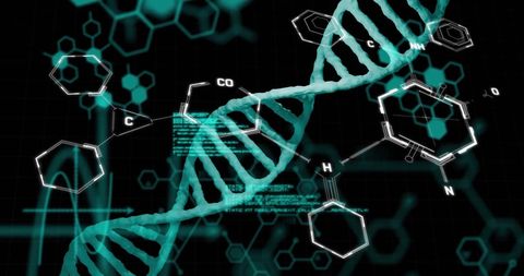 Futuristic DNA Strand with Chemical Structures - Download Free Stock Images Pikwizard.com