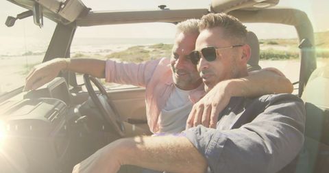 Happy Gay Couple Enjoying Scenic Road Trip Adventure - Download Free Stock Images Pikwizard.com