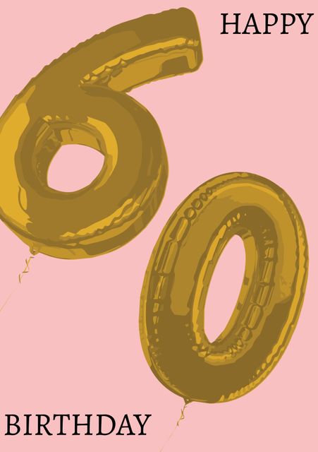 Golden Balloon Numbers Celebrating 60th Birthday on Pink Background - Download Free Stock Templates Pikwizard.com