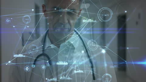 Doctor Exploring Futuristic Medical Network Interface