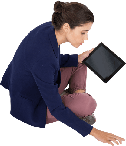 Businesswoman Holding Digital Tablet on Transparent Background