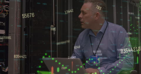 IT Specialist Monitoring Data Processes in Server Room