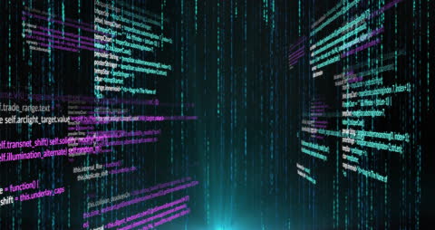 Binary Code and Computer Software Hanging in Virtual Space