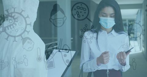 Business Professionals in Office with COVID-19 Safeguards