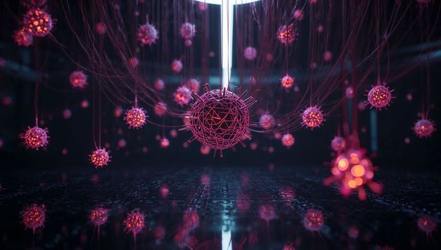 Futuristic Scientific Mesh Sphere in Digital Lab Setting