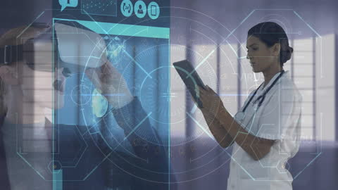 Doctor Analyzing Data with VR and Augmented Reality Technology