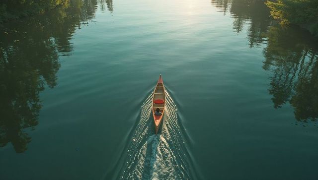 Misty Morning River Canoeing Reflection