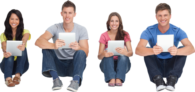 Diverse Group Smiling and Holding Tablets on Transparent Background - Download Free Stock Videos Pikwizard.com