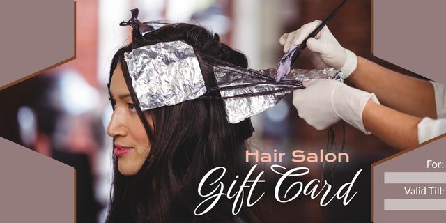 Hair Salon Gift Card Featuring Woman Receiving Hair Treatment - Download Free Stock Templates Pikwizard.com