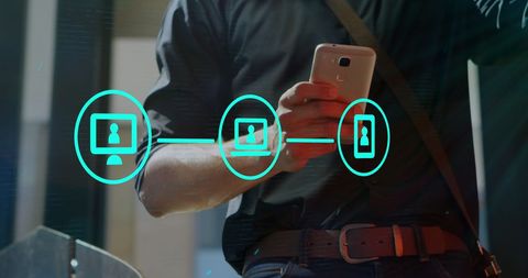 Businessman interacting with digital technology interface