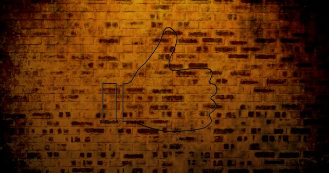 Neon Thumb Up Icon on Textured Brick Wall for Communication Outline - Download Free Stock Images Pikwizard.com