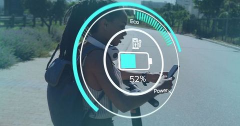 Woman Interacting with Augmented Reality Display on Electric Scooter