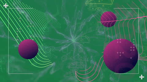 Abstract Geometric Shapes with Light Trails on Green Background