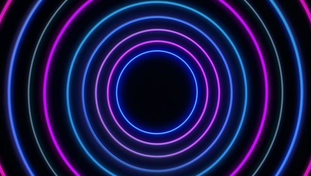 Glowing Neon Concentric Rings in Dark Digital Art