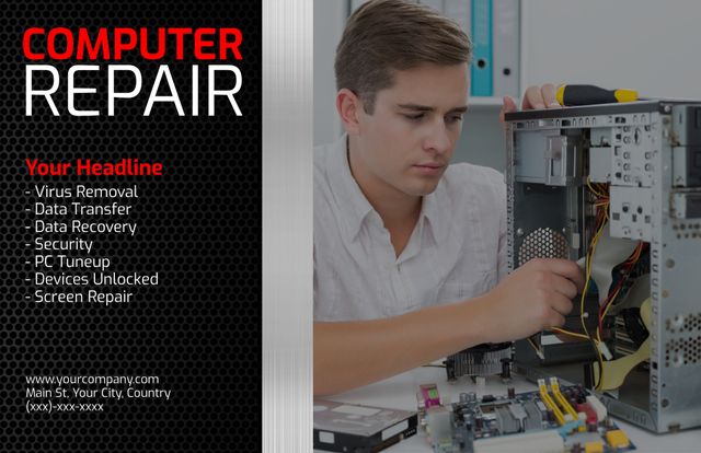 Young Technician Providing Professional Computer Repair Services - Download Free Stock Templates Pikwizard.com