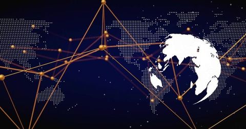 Abstract Global Network with Digital Connectivity on Dot-Matrix World Map