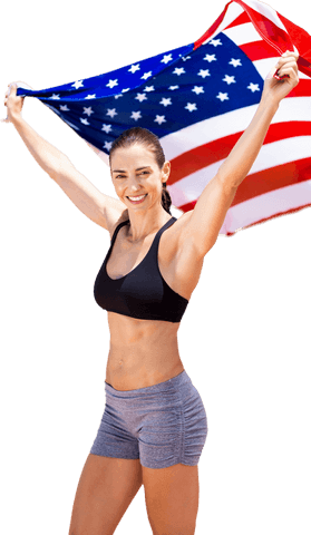 Energetic Female Athlete Holding American Flag Transparent Background