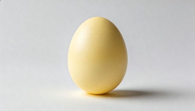 Single pale yellow egg standing upright on clean neutral surface for minimal concept art