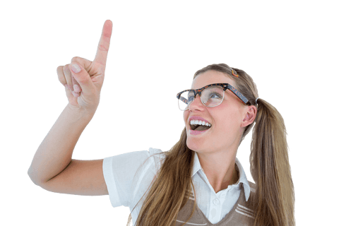 cheerful geeky woman pointing and smiling on transparent background - Download Free Stock Videos Pikwizard.com
