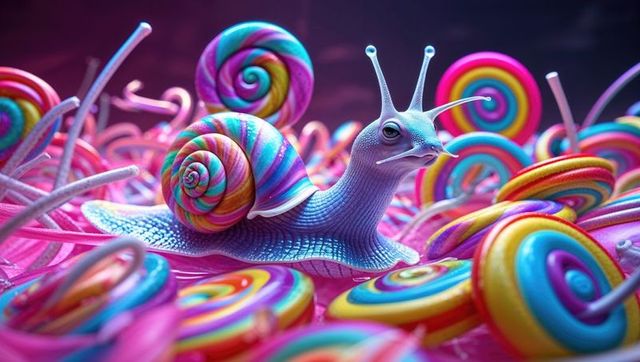 Candied snail gliding through enchanted lollipop land
