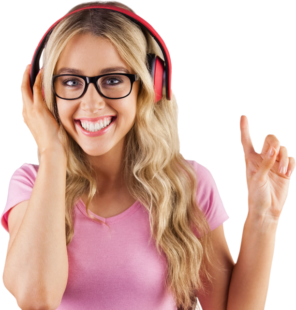 Happy Young Woman With Headphones Over Transparent Background - Download Free Stock Videos Pikwizard.com