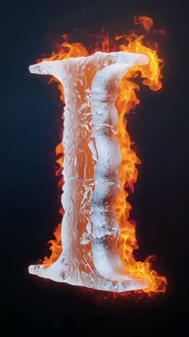 Rotating Metal Letter I Surrounded by Blazing Flames Vertical Motion Graphics