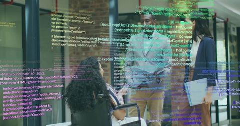 Diverse office team collaboration with technological innovation