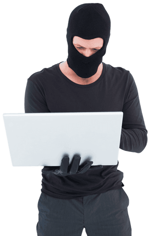 mysterious hacker engaged in cyber operations using laptop on transparent background - Download Free Stock Videos Pikwizard.com