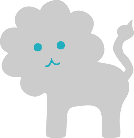 Cartoon grey lion illustration on transparent background