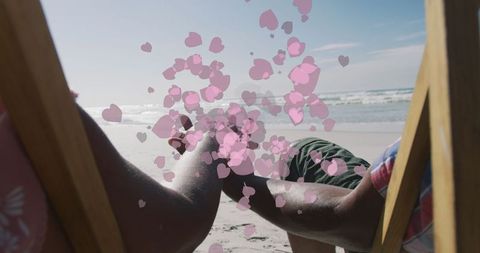 Romantic Beach Relaxation with Floating Pink Hearts